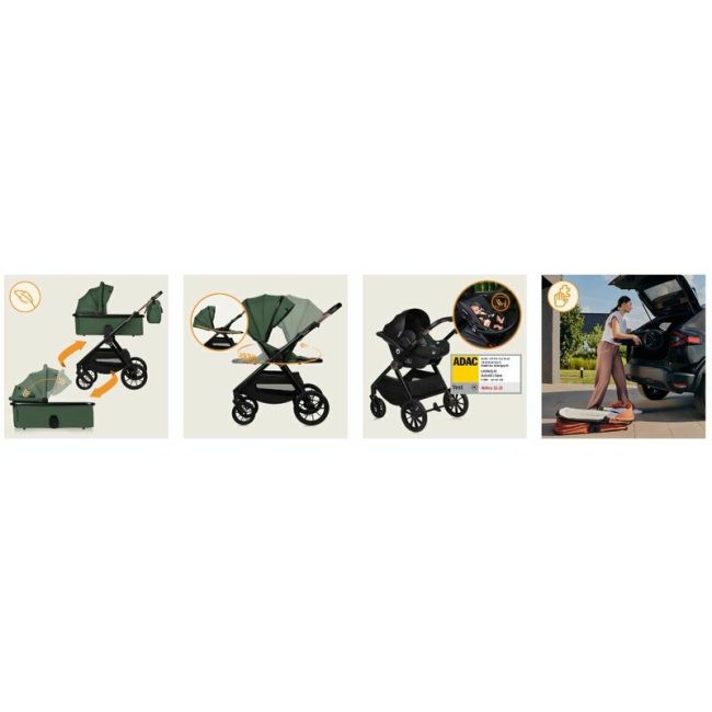 Carucior 3 in 1, Lionelo, Layla, Pana la 22 kg, Cadru aluminiu, Cu landou intarit si salteluta din spuma AirDots, Scoica auto, Reversibil, Cu ventilatie 3D, Cu accesorii, EN1888-1, EN1888-2, EN1466, Verde BYNLO-LAYLA_3IN1_GREEN_FOREST