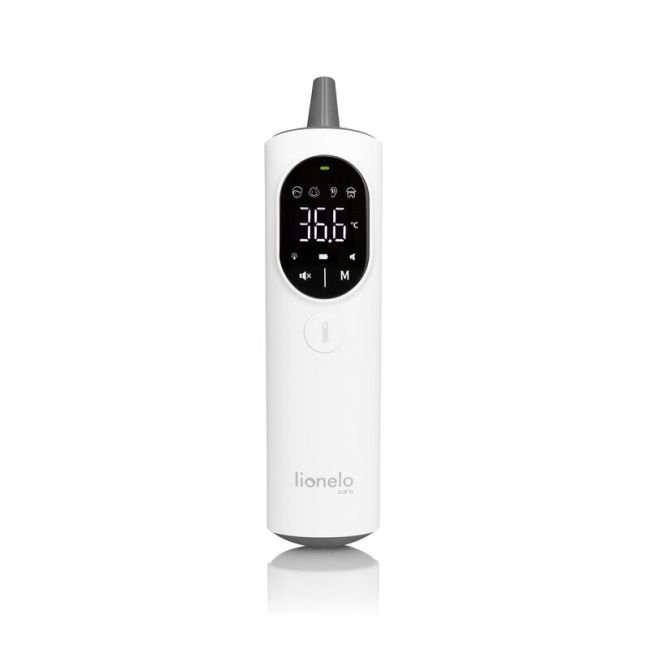 Termometru, Lionelo, FeverScan, Cu infrarosu, Fara contact, Rezultat ultrarapid, Potrivit si pentru alimente, Cu 4 moduri de functionare, Cu indicator LED si alarma sonora, Cu husa de depozitare BYNLOC-FEVERSCAN