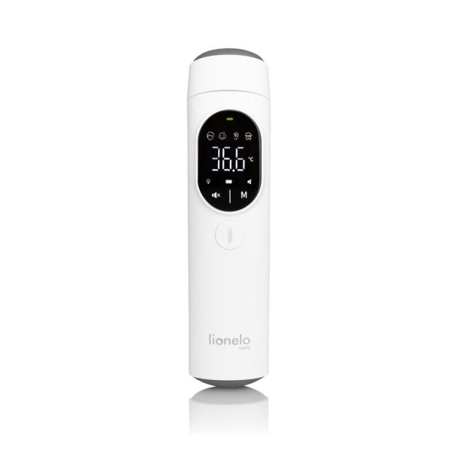 Termometru, Lionelo, FeverScan, Cu infrarosu, Fara contact, Rezultat ultrarapid, Potrivit si pentru alimente, Cu 4 moduri de functionare, Cu indicator LED si alarma sonora, Cu husa de depozitare BYNLOC-FEVERSCAN