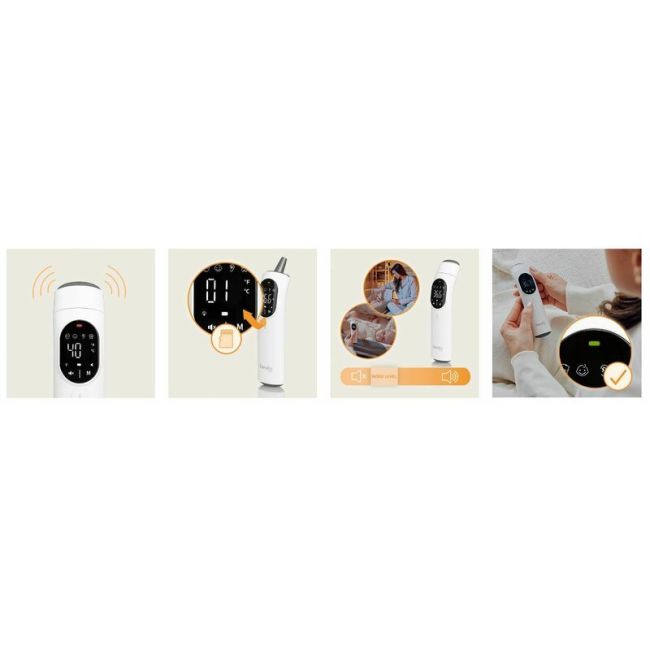 Termometru, Lionelo, FeverScan, Cu infrarosu, Fara contact, Rezultat ultrarapid, Potrivit si pentru alimente, Cu 4 moduri de functionare, Cu indicator LED si alarma sonora, Cu husa de depozitare BYNLOC-FEVERSCAN