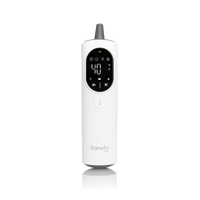 Termometru, Lionelo, FeverScan, Cu infrarosu, Fara contact, Rezultat ultrarapid, Potrivit si pentru alimente, Cu 4 moduri de functionare, Cu indicator LED si alarma sonora, Cu husa de depozitare BYNLOC-FEVERSCAN