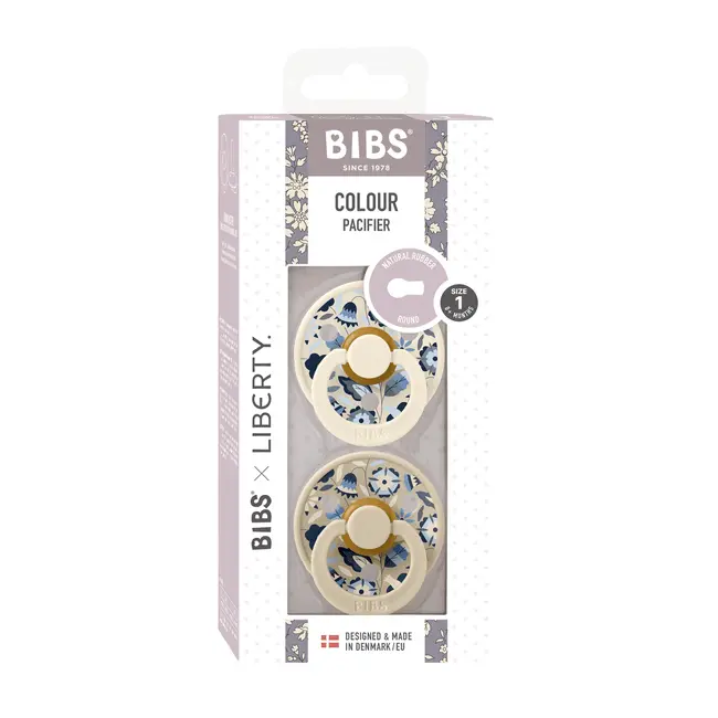 Bibs x liberty - set 2 suzete colour bobo latex, tetina rotunda, 0 luni+-ivory/vanilla bbb11020101