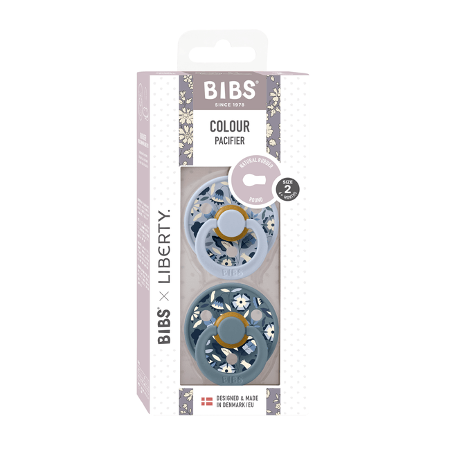 Bibs x liberty - set 2 suzete colour bobo latex, tetina rotunda, 6 luni+-dusty blue/petrol bbb12020102