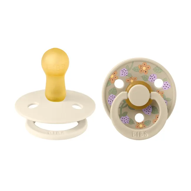 Bibs x liberty - set 2 suzete colour strawberries and cream latex, tetina rotunda, 6 luni+-ivory/vanilla bbb12019102