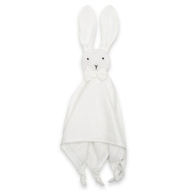 Jucarie interactiva, New Baby, Rabbit, Din muselina, Bumbac, 30x30 cm, 0 luni+, White BYN53522