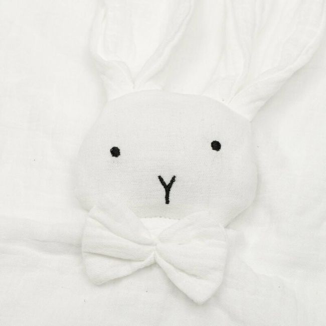Jucarie interactiva, New Baby, Rabbit, Din muselina, Bumbac, 30x30 cm, 0 luni+, White BYN53522