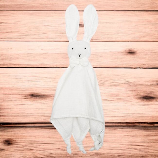 Jucarie interactiva, New Baby, Rabbit, Din muselina, Bumbac, 30x30 cm, 0 luni+, White BYN53522