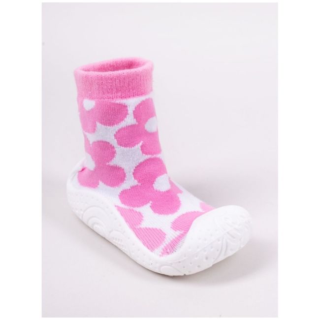 Mocasini pentru copii cu talpă antiderapantă – design cu flori roz obg-0011c