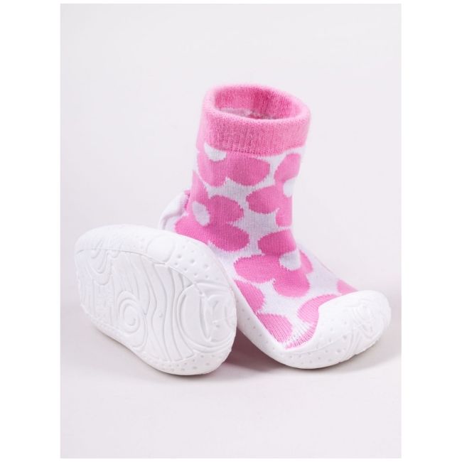 Mocasini pentru copii cu talpă antiderapantă – design cu flori roz obg-0011c