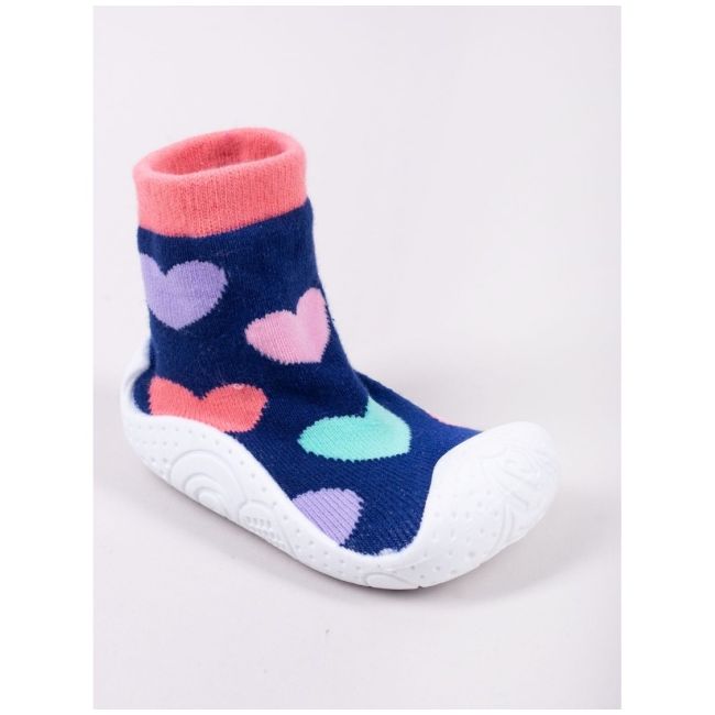 Mocasini pentru copii cu talpă antiderapantă – model cu inimioare colorate obg-0004c