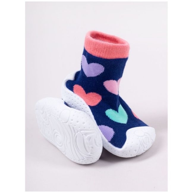 Mocasini pentru copii cu talpă antiderapantă – model cu inimioare colorate obg-0004c