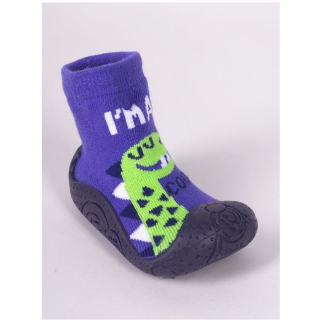 Mocasini pentru copii cu talpă antiderapantă – model dinozaur albastru-verde obg-0007c