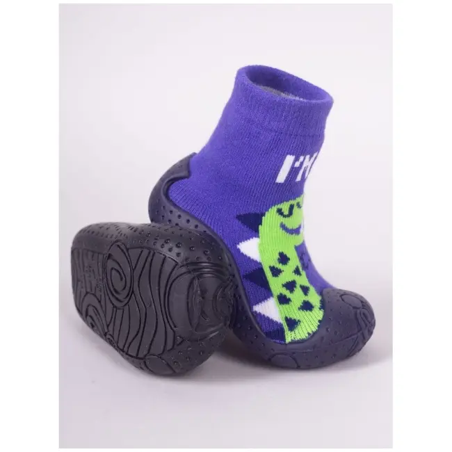 Mocasini pentru copii cu talpă antiderapantă &ndash; model dinozaur albastru-verde obg-0007c