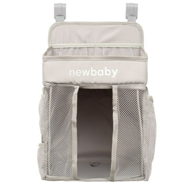 Organizator pentru patut, New Baby, Tiny Tidy, Pentru depozitare necesitati bebe sau jucarii, Bine compartimentat, Cu buzunare din plasa, 27x25x48 cm, Beige BYN56135