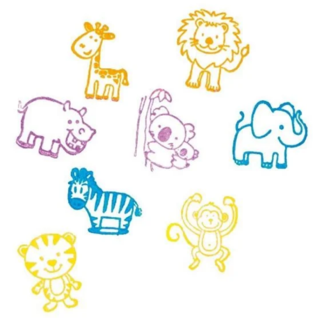 Set de 8 stampile cu animale, tusiera inclusa - okegoki15499