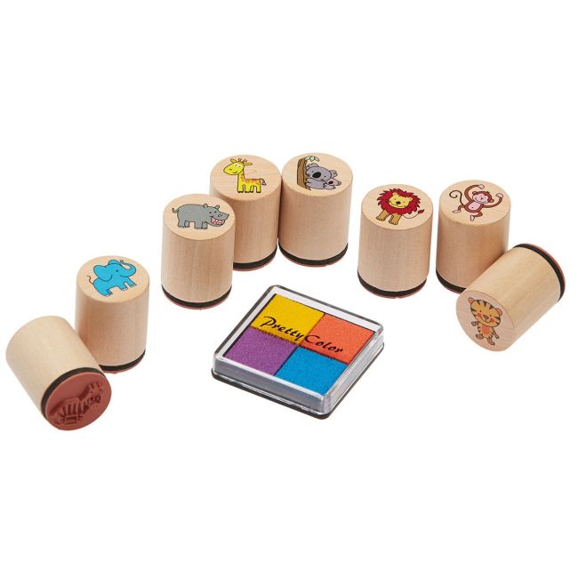 Set de 8 stampile cu animale, tusiera inclusa - okegoki15499