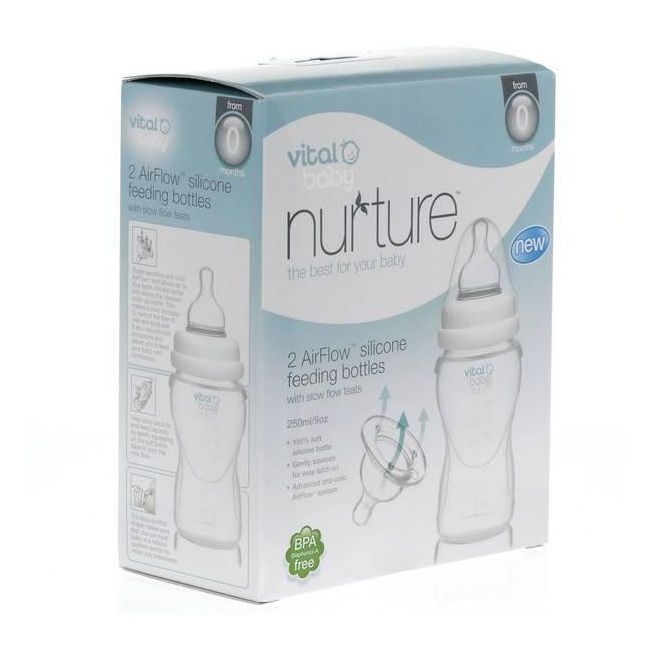 2 biberoane integral din silicon moale Vital Baby Airflow 250ml - OMDVB442242