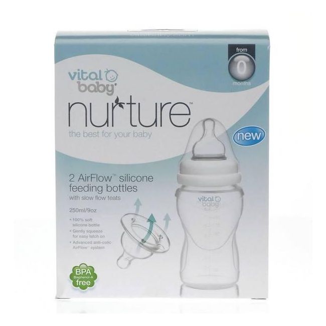 2 biberoane integral din silicon moale Vital Baby Airflow 250ml - OMDVB442242