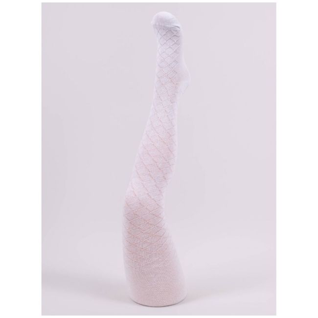 Colanți pentru fetițe din jacquard, din bumbac organic, albi ral-0007g