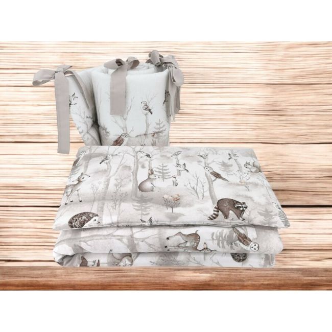 Lenjerie patut cu 3 piese, MimiNu, Pentru patut 120x60 cm, Cu protectie laterala, Din bumbac, Din bumbac certificat Oeko Tex Standard 100, Design, Woodland BYN6426972026604