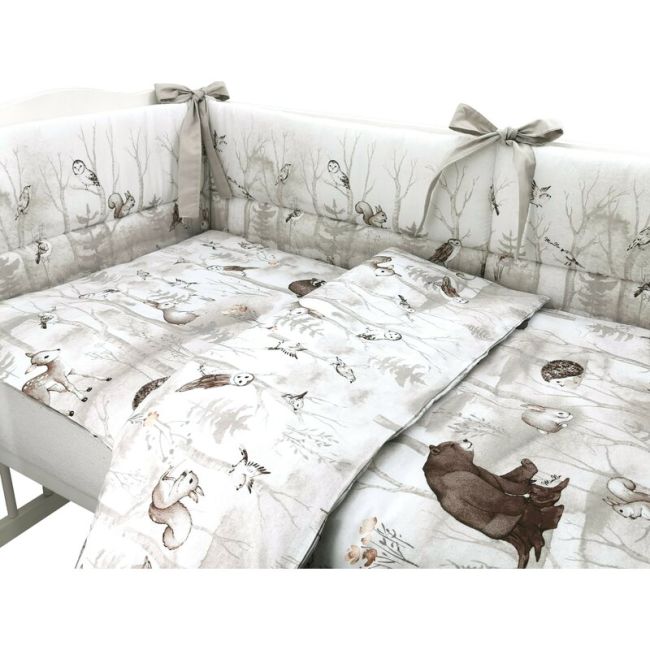 Lenjerie patut cu 3 piese, MimiNu, Pentru patut 120x60 cm, Cu protectie laterala, Din bumbac, Din bumbac certificat Oeko Tex Standard 100, Design, Woodland BYN6426972026604