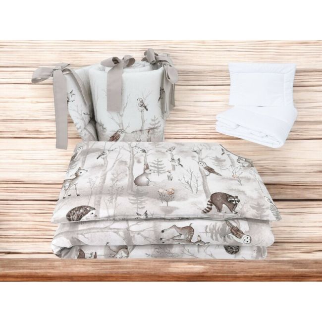 Lenjerie patut cu 5 piese, MimiNu, Pentru patut 120x60 cm, Cu pilota si perna, Din bumbac certificat Oeko Tex Standard 100, Design, Woodland BYN6426972026611