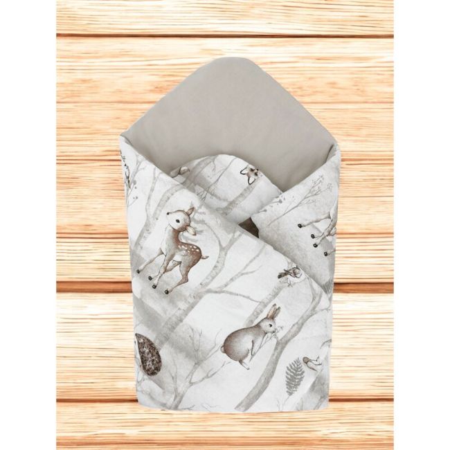 Paturica de infasat, MimiNu, Cu doua fete, Cu multiple utilizari, Cu inchidere arici velcro, Dimensiune 75x75 cm, Din bumbac certificat Oeko Tex Standard 100, Design, Woodland BYN6426972026765