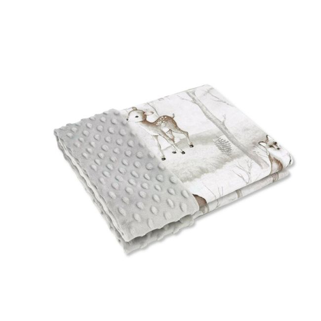 Paturica pufoasa, MimiNu, Cu doua fete, Dimensiune 75x100 cm, Din tesatura Minky si bumbac, Materiale certificate Oeko Tex Standard 100, Design, Woodland BYN6426972026628