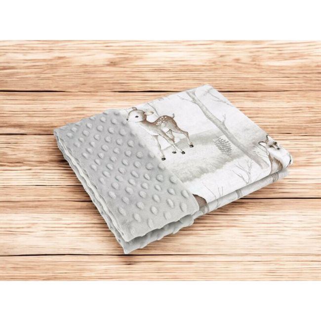 Paturica pufoasa, MimiNu, Cu doua fete, Dimensiune 75x100 cm, Din tesatura Minky si bumbac, Materiale certificate Oeko Tex Standard 100, Design, Woodland BYN6426972026628