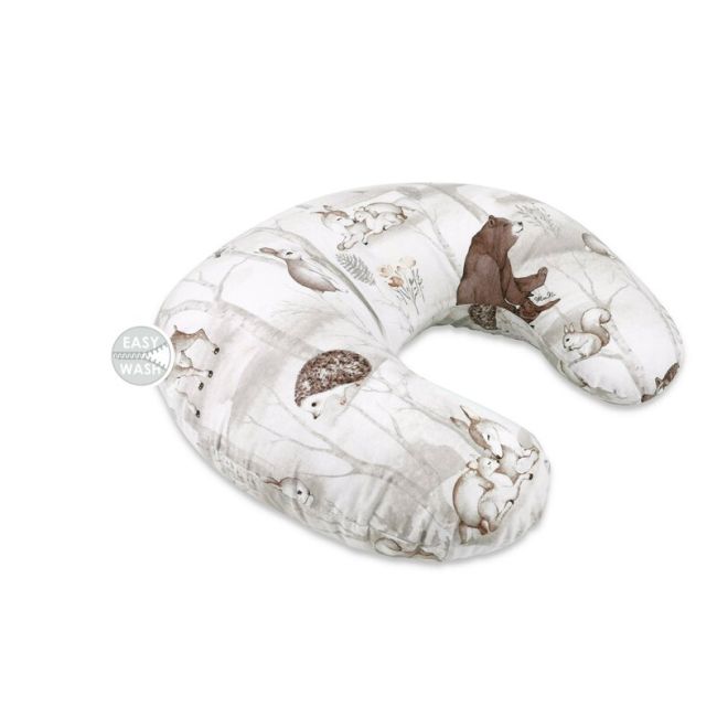 Perna pentru alaptat, MimiNu, Din bumbac certificat Oeko Tex Standard 100, Cu husa detasabila, Cu fermoar securizat, Circumferinta 155 cm, Design, Woodland BYN6426972026680
