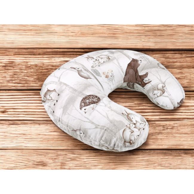 Perna pentru alaptat, MimiNu, Din bumbac certificat Oeko Tex Standard 100, Cu husa detasabila, Cu fermoar securizat, Circumferinta 155 cm, Design, Woodland BYN6426972026680