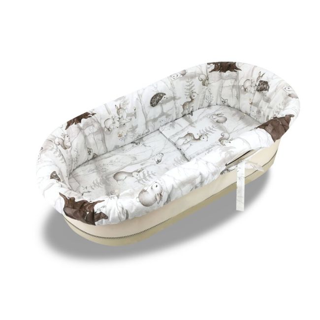 Set pentru landou/cosulet, MimiNu, Cu protectie, saltea si pernuta, Din bumbac certificat Oeko Tex Standard 100, Design, Woodland BYN6426972026789