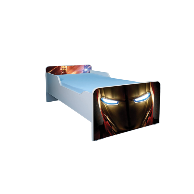 Pat Iron Man Pentru Baieti 2-16 Ani Cu Saltea SafeNest 180x80, Fara Sertar - Ptv3031