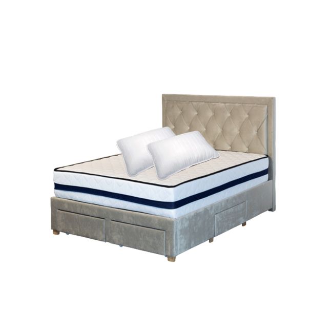 Set saltea ortopedica, iris super lux comfort, 160x190x26cm, fermitate tare, cu plasa de arcuri tip bonell, sistem de aerisire banda spaceair, saltsib plus 2 perne matlasate microfibra 50x70cm, lavabile la  60°c drm1695