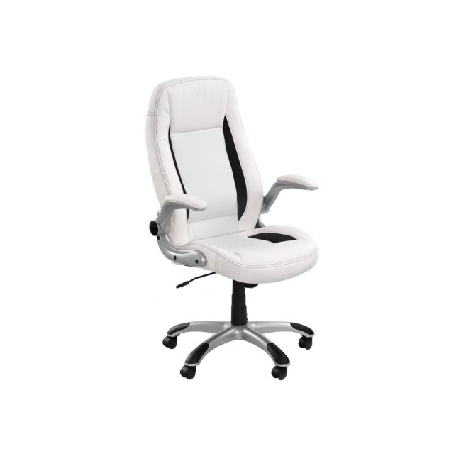 Scaun directorial hm saturn, cadru polipropilena, piele ecologica perforata, inaltime ajustabila, manere reglabile, mecanism balansare, 120 kg, alb drm2785