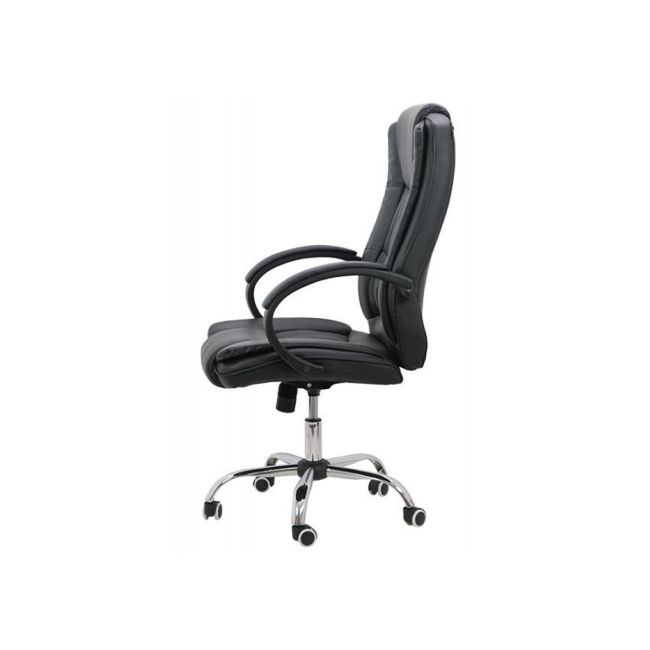 Scaun directorial off 429, piele ecologica, pivontant, rotire 360, baza cromata, 110 kg, negru drm4146