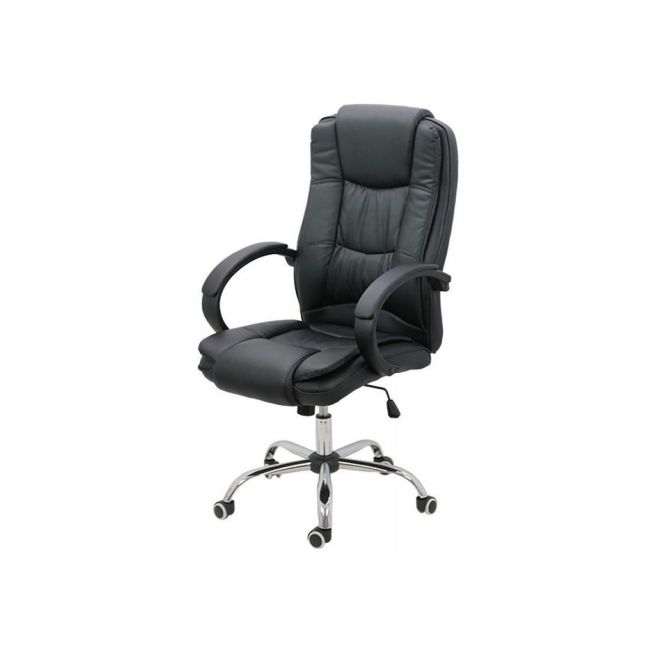 Scaun directorial off 429, piele ecologica, pivontant, rotire 360, baza cromata, 110 kg, negru drm4146
