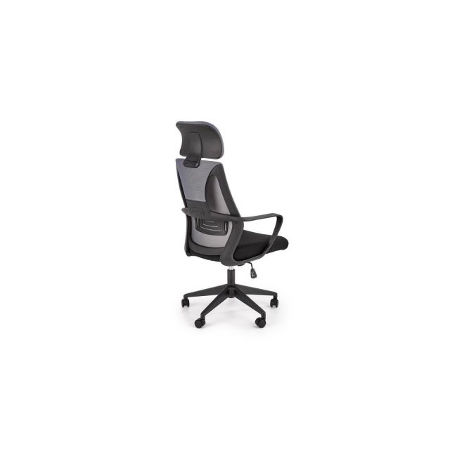 Scaun birou cu mesh hm valdez, mecanism de balans, cadru polipropilena, suport lombar, tetiera inclusa, roti pivontante, 100 kg, negru/gri drm8832
