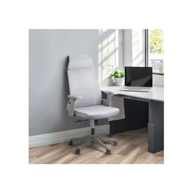 Scaun de birou syyt 9514, ergonomic, mesh, cu tetiera, mecanism de balans, cadru polipropilena, 110 kg, gri drm10267