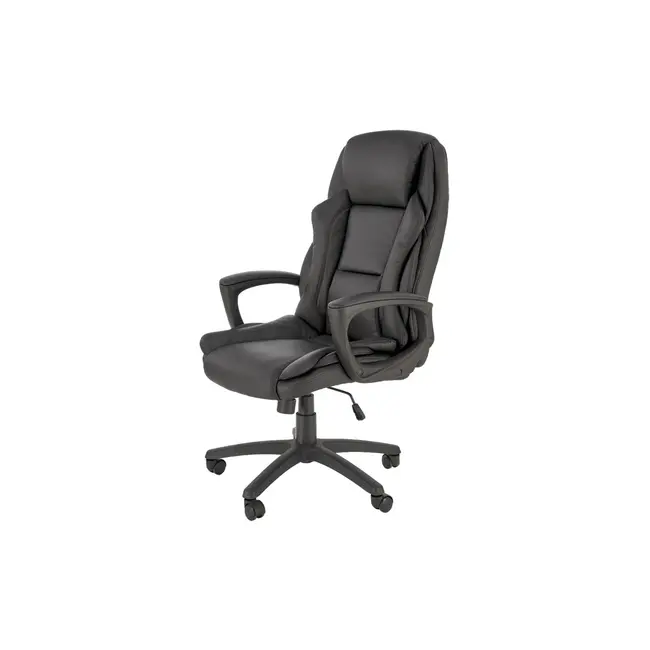 Scaun directorial hm mario, piele ecologica, suport lombar, baza polipropilena, roti pivotante, mecanism de balans, roti de cauciuc,100 kg, negru drm10303