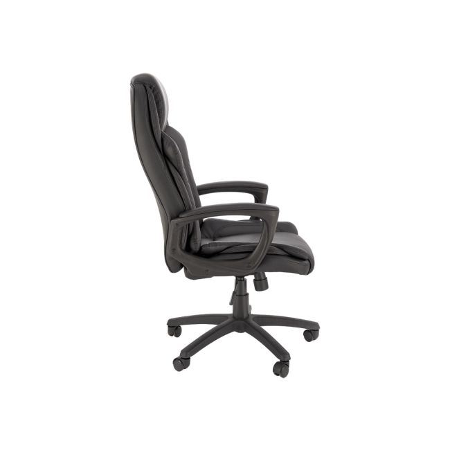 Scaun directorial hm mario, piele ecologica, suport lombar, baza polipropilena, roti pivotante, mecanism de balans, roti de cauciuc,100 kg, negru drm10303