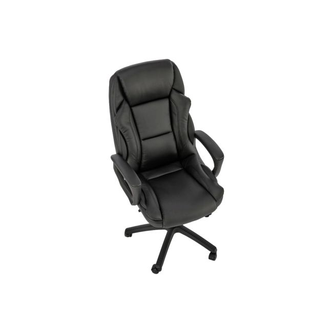 Scaun directorial hm mario, piele ecologica, suport lombar, baza polipropilena, roti pivotante, mecanism de balans, roti de cauciuc,100 kg, negru drm10303