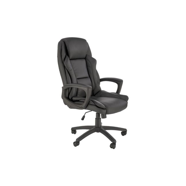Scaun directorial hm mario, piele ecologica, suport lombar, baza polipropilena, roti pivotante, mecanism de balans, roti de cauciuc,100 kg, negru drm10303
