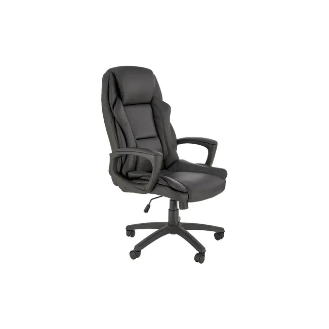 Scaun directorial hm mario, piele ecologica, suport lombar, baza polipropilena, roti pivotante, mecanism de balans, roti de cauciuc,100 kg, negru drm10303