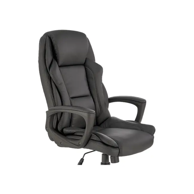 Scaun directorial hm mario, piele ecologica, suport lombar, baza polipropilena, roti pivotante, mecanism de balans, roti de cauciuc,100 kg, negru drm10303