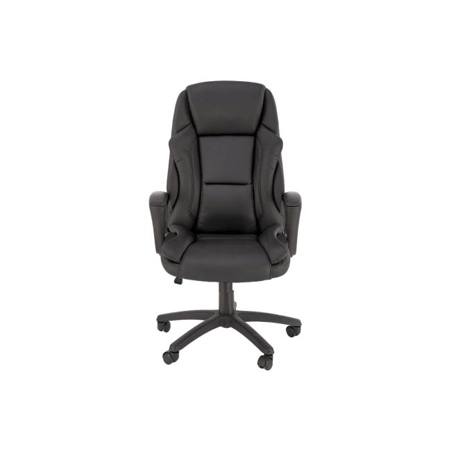Scaun directorial hm mario, piele ecologica, suport lombar, baza polipropilena, roti pivotante, mecanism de balans, roti de cauciuc,100 kg, negru drm10303