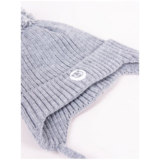 Căciulă de iarnă pentru copii, gri, cu pompon, legată sub bărbie czz-0430c