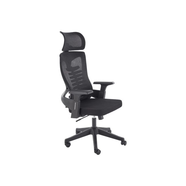 Scaun birou egonomic hm polon, mesh, mecanism inclinare, baza polipropilena, suport lombar, tetiera, 100 kg, negru drm10324