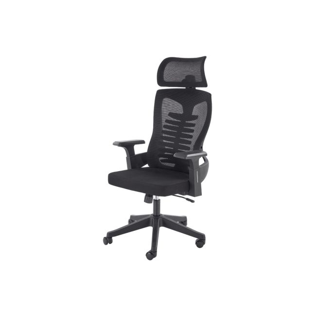 Scaun birou egonomic hm polon, mesh, mecanism inclinare, baza polipropilena, suport lombar, tetiera, 100 kg, negru drm10324