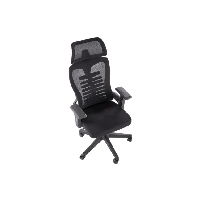 Scaun birou egonomic hm polon, mesh, mecanism inclinare, baza polipropilena, suport lombar, tetiera, 100 kg, negru drm10324